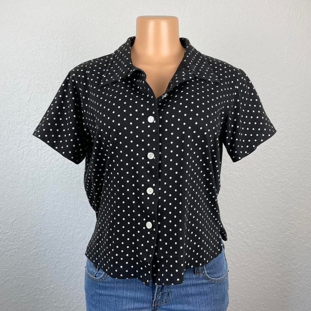Vintage 90s Style Black and White Button‎ Down Preppy Shirt